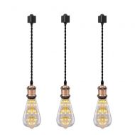 Kiven 3-Pack Mini Pendant Light Socket E26/ E27 Base Black Woven Fabric Cord Track Mounted Pendants for Home Kitchen Island Studio Office(Red Antique Brass)