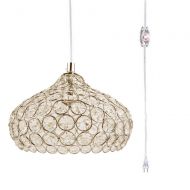Kiven Plug-in Swag Pendant Gold Crystal Chandelier with 14.76 Cord and Dimmer Switch in Line