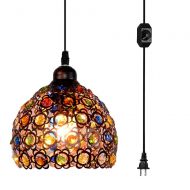 Kiven Plug-in Crystal Pendant Light with 15 Cord, Dimmer Switch in Cord, 1-Light, Bohemian