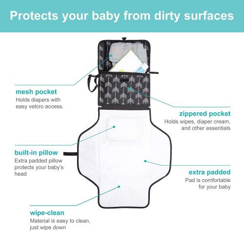  [아마존베스트]Kiyari Portable Diaper Changing Pad with Head Pillow - Foldable Travel Diaper Station - Replaces Heavy Diaper Bag - Baby Shower Gift Registry Must Have