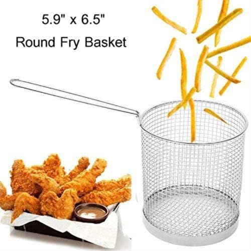  Kjzeex Round Stainless Steel Deep Fry Basket - French Chip Frying Serving Food