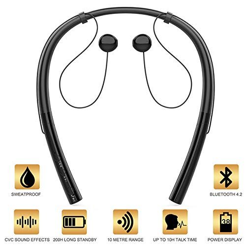  Kkcite Bluetooth Sport Headphones, KKCITE Stereo Wireless Earbuds with HD Mic Wireless Headphones Noise Reduction Earphones with Mic for Business/Workout/Driving (L, Black)