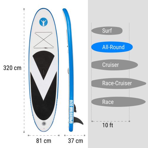  Klarfit Maliko Runner Stand up Paddling SUP-Board, Set inkl. Paddel, Leash, Rucksack und Pumpe  Cruiser-Board  Aluminiumpaddel  Groesse: 305x10x77cm  DropStitch Technology  inkl