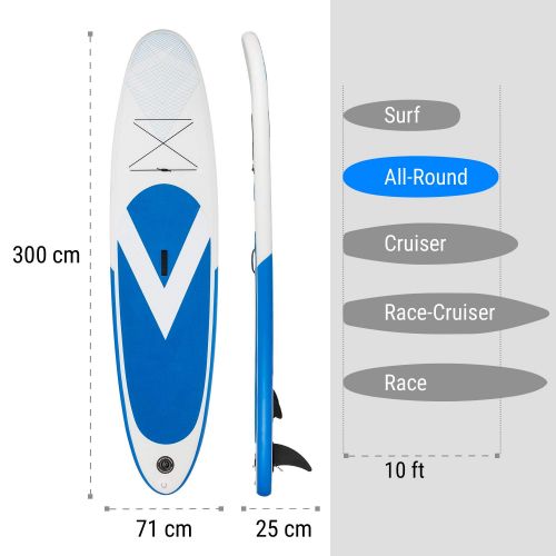  Klarfit Stand Up Paddle Board  Spreestar 305x10x77cm  Aufblasbar Set | SUP Board + Teleskop Paddel + Hochdruck Pumpe + 55L Transportrucksack + Leash DropStitch Technology