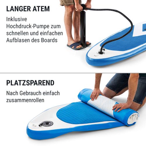  Klarfit Stand Up Paddle Board  Spreestar 305x10x77cm  Aufblasbar Set | SUP Board + Teleskop Paddel + Hochdruck Pumpe + 55L Transportrucksack + Leash DropStitch Technology