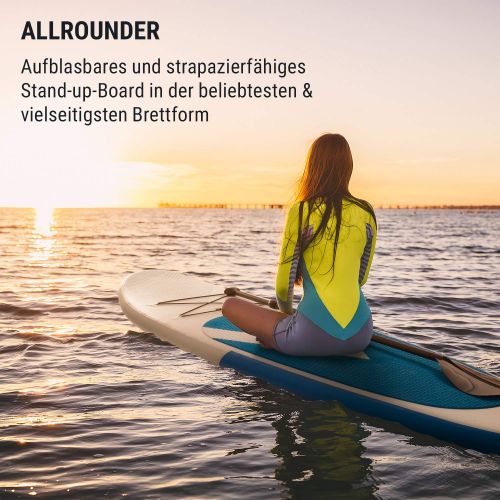  Klarfit Stand Up Paddle Board  Spreestar 305x10x77cm  Aufblasbar Set | SUP Board + Teleskop Paddel + Hochdruck Pumpe + 55L Transportrucksack + Leash DropStitch Technology