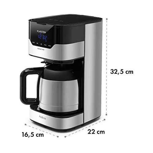  Klarstein Kaffeemaschine Arabica mit Filter - Filter-Kaffeemaschine, 800 Watt, EasyTouch Control, 1.2 L, bis 12 Tassen, inkl. Permanentfilter, silber-schwarz