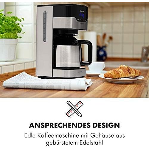  Klarstein Kaffeemaschine Arabica mit Filter - Filter-Kaffeemaschine, 800 Watt, EasyTouch Control, 1.2 L, bis 12 Tassen, inkl. Permanentfilter, silber-schwarz