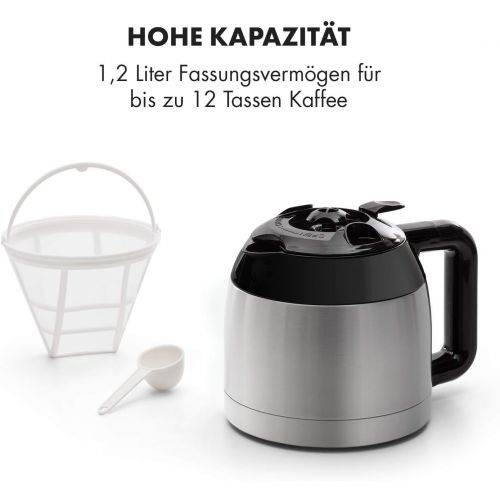  Klarstein Kaffeemaschine Arabica mit Filter - Filter-Kaffeemaschine, 800 Watt, EasyTouch Control, 1.2 L, bis 12 Tassen, inkl. Permanentfilter, silber-schwarz