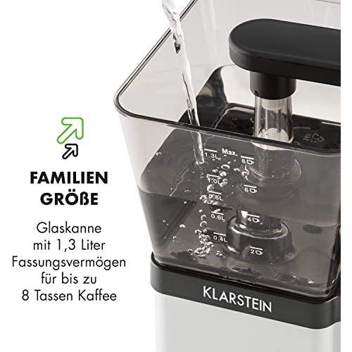  Klarstein GrandeGusto Kaffeemaschine mit Kaffeekanne - Filter-Kaffeemaschine, Kaffeeautomat, 1690 Watt, 1,3 Liter Tank, bis 10 Tassen, 96°C Bruehtemperatur, Warmhaltefunktion, schwa