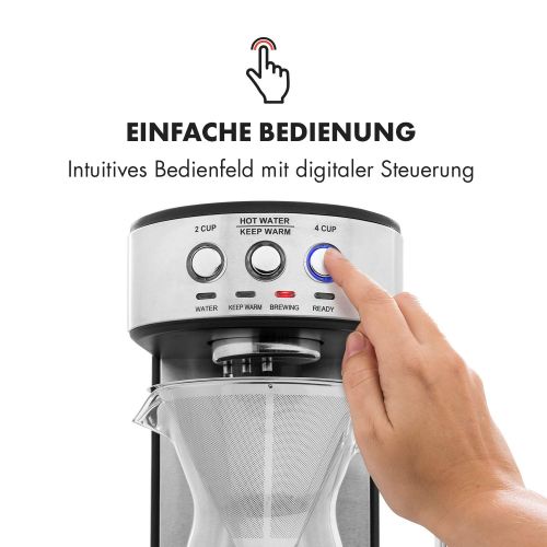  Klarstein Perfect Brew Filter-Kaffeemaschine mit rotierendem Bruehkopf  Kaffeemaschine  1800 Watt  1,8 Liter  digitaler Steuerung  Warmhaltefunktion  inkl. Glaskanne  Edelsta