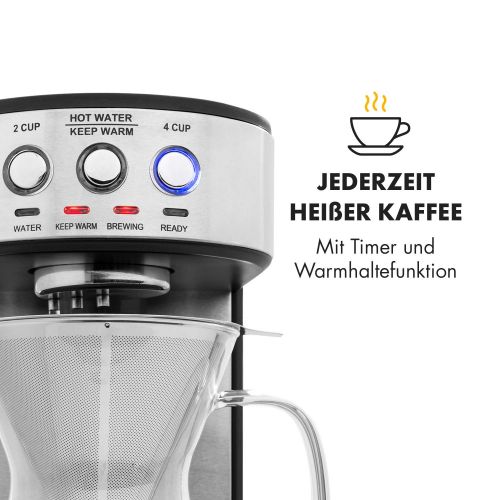  Klarstein Perfect Brew Filter-Kaffeemaschine mit rotierendem Bruehkopf  Kaffeemaschine  1800 Watt  1,8 Liter  digitaler Steuerung  Warmhaltefunktion  inkl. Glaskanne  Edelsta