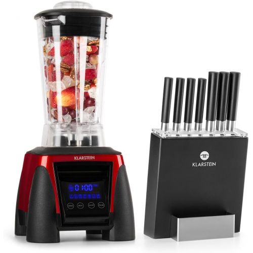  Klarstein Herakles 8G Kitano Power-Mixer-Messer-Set - Standmixer Smoothie, Messerblock magnetisch, 1800 Watt, BPA-frei, 2 Liter Mixkrug, 7 Messer, Prazisionsklingen, Edelstahl, rot