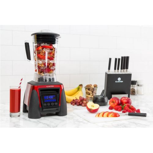  Klarstein Herakles 8G Kitano Power-Mixer-Messer-Set - Standmixer Smoothie, Messerblock magnetisch, 1800 Watt, BPA-frei, 2 Liter Mixkrug, 7 Messer, Prazisionsklingen, Edelstahl, rot