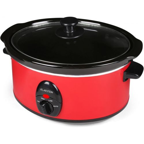  Klarstein Bristol 35 - Slow Cooker, Schongarer, Schmor-Kochtopf, 3,5 Liter, herausnehmbarer Innentopf aus Keramik, Edelstahl-Aussentopf, Glasdeckel, 200 Watt, 2 Temperaturstufen, ro