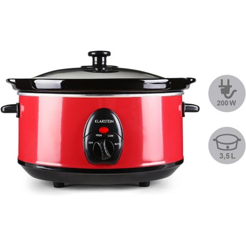  Klarstein Bristol 35 - Slow Cooker, Schongarer, Schmor-Kochtopf, 3,5 Liter, herausnehmbarer Innentopf aus Keramik, Edelstahl-Aussentopf, Glasdeckel, 200 Watt, 2 Temperaturstufen, ro