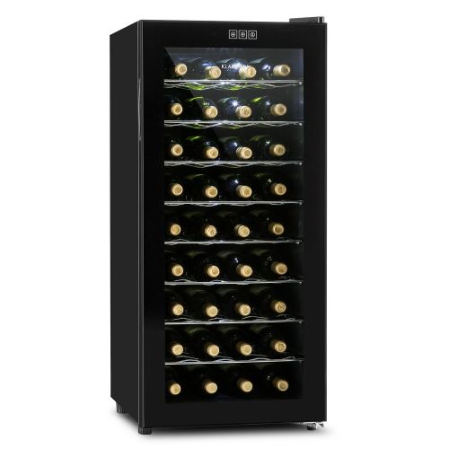  Klarstein Vivo Vino - Weinkuehlschrank, Getrankekuehlschrank, Gastrokuehlschrank, 118 Liter, 36 Flaschen, 120W, niedriges Betriebsgerausch, 10° - 18°C, LED-Lampe, Glastuer, schwarz