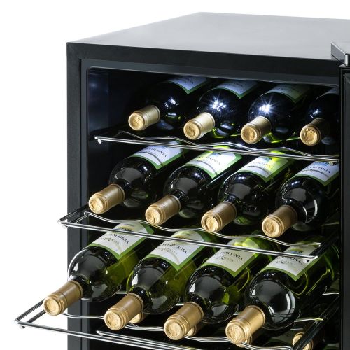  Klarstein Vivo Vino - Weinkuehlschrank, Getrankekuehlschrank, Gastrokuehlschrank, 118 Liter, 36 Flaschen, 120W, niedriges Betriebsgerausch, 10° - 18°C, LED-Lampe, Glastuer, schwarz