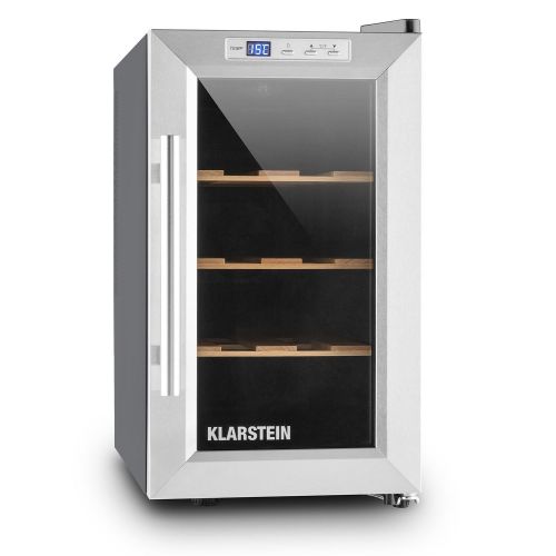  Klarstein Reserva Piccola - Weinkuehlschrank, Getrankekuehlschrank, 8 Flaschen, 3 entnehmbaren Holzablagen, Kuehltemperatur 8-18 °C, Touch-Bedienung, Innenbeleuchtung, freistehend, sc