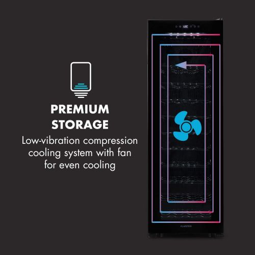  Klarstein Bellevin 62 Weinkuehlschrank - Kompressor, 173 Liter, 56 Flaschen, 1 Kuehlzone fuer 5-20 °C, Energieeffizienzklasse A, Weinglasregal bis 15 Glaser, 10 Einschuebe, Glastuer, sc
