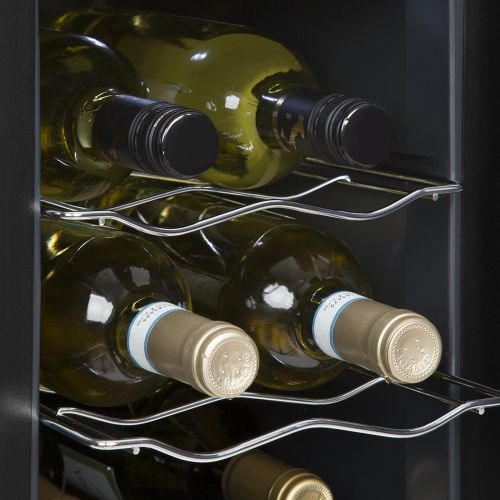  Klarstein Ceres - Weinkuehlschrank, Getrankekuehlschrank, 16L, 6 Flaschen, 2 Einschuebe, 12-18° C, verspiegelte Glastuer, Innenbeleuchtung, freistehend, Tueranschlag Links, 38 dB leise,