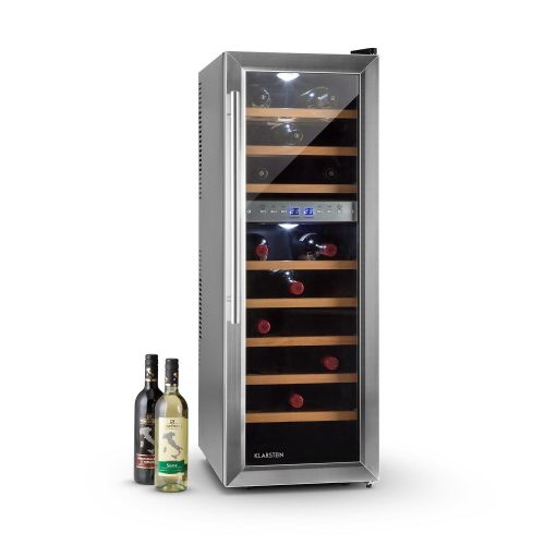  Klarstein Reserva 27D  Weinkuehlschrank  Getraenkekuehlschrank  76 L  27 Flaschen  2 Zonen  8 Holzeinschuebe  sehr leise  verstellbare Standfuesse  freistehend  schwarz-silber