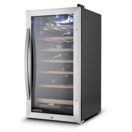  Klarstein Vivo Vino 26  Weinkuehlschrank  kompakter Weinkuehler  Volumen: 88 Liter  26 Flaschen  Temperatur: 5 bis 18°C  freistehend  LED-Innenraumbeleuchtung  Edelstahl-Glas