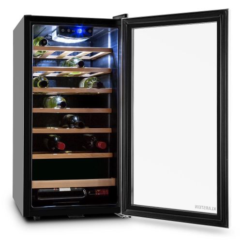  Klarstein Vivo Vino 26  Weinkuehlschrank  kompakter Weinkuehler  Volumen: 88 Liter  26 Flaschen  Temperatur: 5 bis 18°C  freistehend  LED-Innenraumbeleuchtung  Edelstahl-Glas