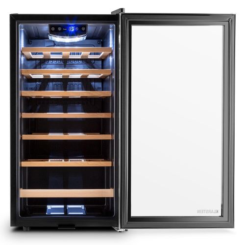  Klarstein Vivo Vino 26  Weinkuehlschrank  kompakter Weinkuehler  Volumen: 88 Liter  26 Flaschen  Temperatur: 5 bis 18°C  freistehend  LED-Innenraumbeleuchtung  Edelstahl-Glas