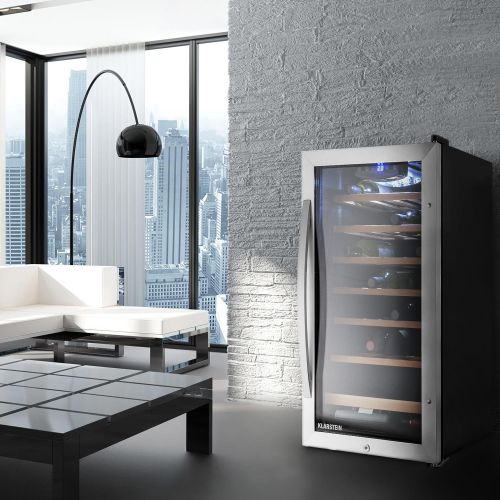  Klarstein Vivo Vino 26  Weinkuehlschrank  kompakter Weinkuehler  Volumen: 88 Liter  26 Flaschen  Temperatur: 5 bis 18°C  freistehend  LED-Innenraumbeleuchtung  Edelstahl-Glas