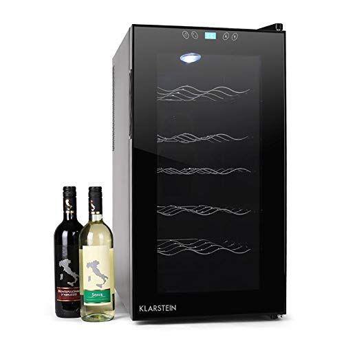  Klarstein Vivo Vino Weinkuehlschrank Getrankekuehlschrank (52 Liter, 18 Flaschen, 5 Regaleinschuebe, niedriges Betriebsgerausch, 11-18°C Temperatur, LED Innenbeleuchtung, Touch) schwa