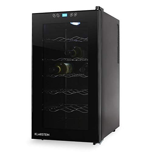  Klarstein Vivo Vino Weinkuehlschrank Getrankekuehlschrank (52 Liter, 18 Flaschen, 5 Regaleinschuebe, niedriges Betriebsgerausch, 11-18°C Temperatur, LED Innenbeleuchtung, Touch) schwa