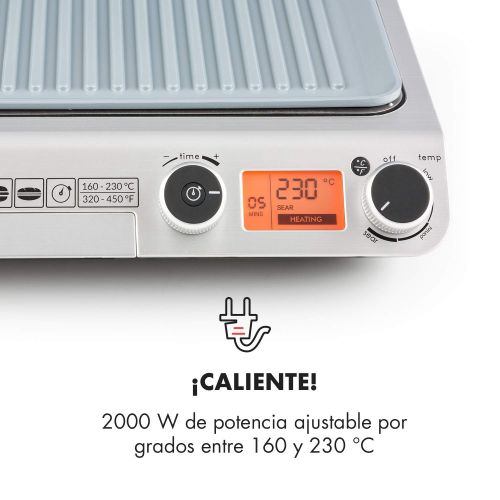  Klarstein Grand Gourmet 3in 1Contact Grill 2000W, 160230°C Glass and Ceramic Black, Silver