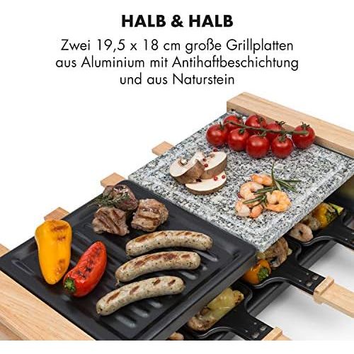  Klarstein Chateaubriand Nuovo Raclette mit Naturstein - Raclette-Grill, Party-Grill, 1200 Watt, Aluminium/Stein, 8 Personen, stufenlos regulierbar, Edelstahl, inkl. Zubehoer, schwar