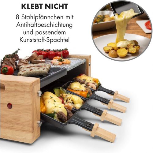  Klarstein Chateaubriand Nuovo Raclette mit Naturstein - Raclette-Grill, Party-Grill, 1200 Watt, Aluminium/Stein, 8 Personen, stufenlos regulierbar, Edelstahl, inkl. Zubehoer, schwar