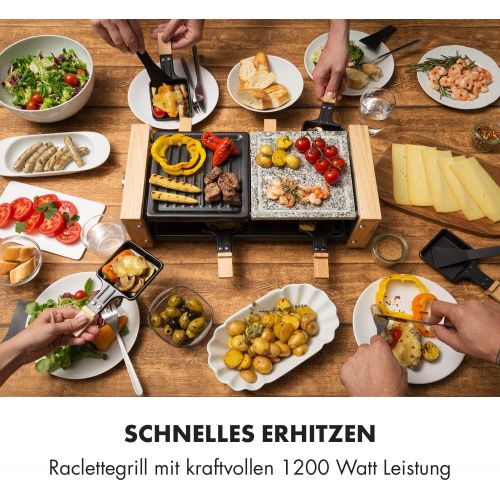  Klarstein Chateaubriand Nuovo Raclette mit Naturstein - Raclette-Grill, Party-Grill, 1200 Watt, Aluminium/Stein, 8 Personen, stufenlos regulierbar, Edelstahl, inkl. Zubehoer, schwar