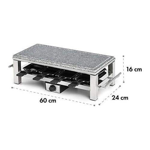  Klarstein Schmelzlette - Raclette, Tischgrill, Partygrill, Leistung: 1500 W, mit 8 Pfannen und Holzspatel, Antihaftbeschichtung, kratzfeste Naturstein-Platte, stufenloses Thermosta