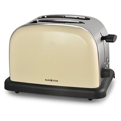  Klarstein BT-318 Toaster - 2-Scheiben-Toaster, Doppelschlitz-Toaster, 50er Retro Design, 1000 Watt, Auftau- / Aufwarm- / Bagel-Funktion, Edelstahl, 6-stufig einstellbarer Braunungs