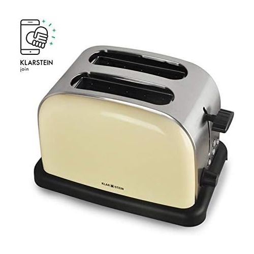  Klarstein BT-318 Toaster - 2-Scheiben-Toaster, Doppelschlitz-Toaster, 50er Retro Design, 1000 Watt, Auftau- / Aufwarm- / Bagel-Funktion, Edelstahl, 6-stufig einstellbarer Braunungs