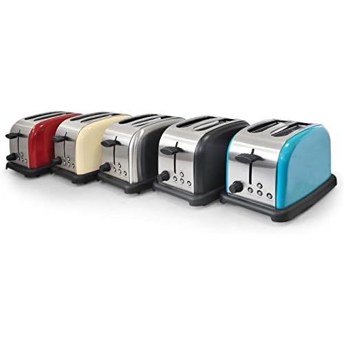  Klarstein BT-318 Toaster - 2-Scheiben-Toaster, Doppelschlitz-Toaster, 50er Retro Design, 1000 Watt, Auftau- / Aufwarm- / Bagel-Funktion, Edelstahl, 6-stufig einstellbarer Braunungs