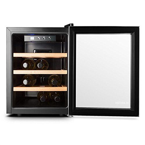  Klarstein Reserva 12 Uno  Weinkuehlschrank  33 Liter  12 Weinflaschen  3 x Holz-Regaleinschub  doppelt isolierte Glastuer  LED-Innenraumbeleuchtung  silber