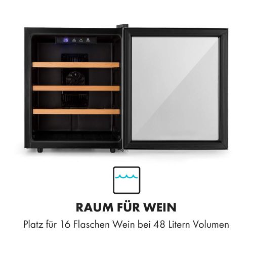  Klarstein Reserva 16 Weinkuehlschrank  Thermoelektrischer Getrankekuehlschrank  Energieeffizienzklasse B  34 dB  1 Zone  48 L  16 Flaschen  11-18 °C  Glasfront mit Edelstahlr