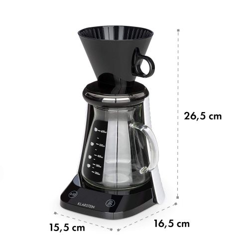  Klarstein Craft Coffee Filter-Kaffeemaschine Kaffeebereiter (Handbruehverfahren, Pour Over, Gourmetkaffee, Waage, Timer, Glaskanne, Filteraufsatz, 600ml, Touch, LED-Display, Timer)