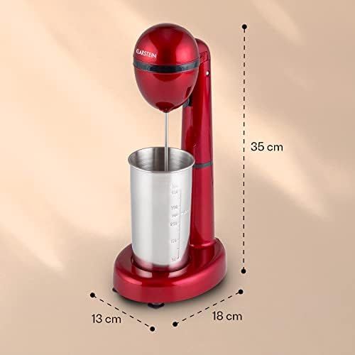  KLARSTEIN Klarstein van Damme - Drink-Mixer, Getrankemixer, Mini-Standmixer, Milkshake Maker, 100 Watt, 22.000 Umdrehungen pro Minute, 450 ml Fassungsvermoegen, Edelstahl-Mixbecher, rot