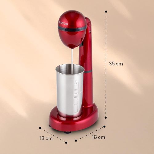  KLARSTEIN Klarstein van Damme - Drink-Mixer, Getrankemixer, Mini-Standmixer, Milkshake Maker, 100 Watt, 22.000 Umdrehungen pro Minute, 450 ml Fassungsvermoegen, Edelstahl-Mixbecher, rot