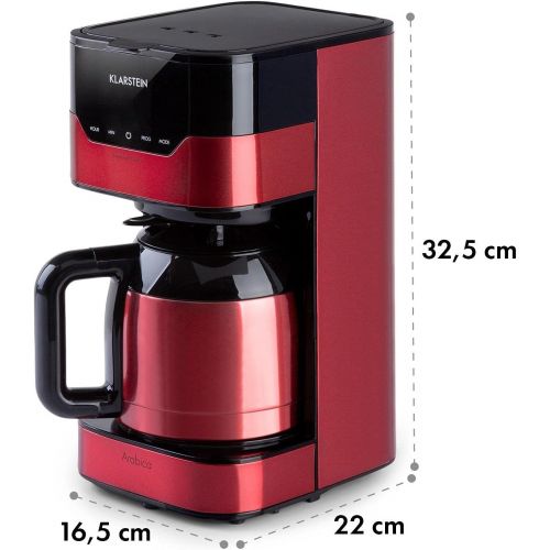  Klarstein Kaffeemaschine Arabica mit Filter - Filter-Kaffeemaschine, 800 Watt, EasyTouch Control, 1.2 L, bis 12 Tassen, inkl. Permanentfilter, silber-schwarz