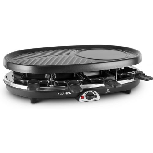  Klarstein All-U-Can Steaklette Raclette - Tischgrill, Partygrill, 1500 Watt, Natursteinplatte aus Granit, 1 x Pancakeplatte, 1 x Crepes-Platte, 8 Pfannchen, schwarz-Silber