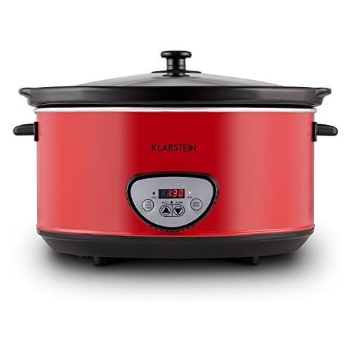  Klarstein Bankett - Slow Cooker, Schongarer, 6,5 Liter, 320 Watt Heizelement, Einstellbarer Timer, Bedienfeld mit Digitalanzeige, Keramik-Innentopf, Glasdeckel, Warmhaltefunktion,