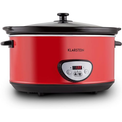  Klarstein Bankett - Slow Cooker, Schongarer, 6,5 Liter, 320 Watt Heizelement, Einstellbarer Timer, Bedienfeld mit Digitalanzeige, Keramik-Innentopf, Glasdeckel, Warmhaltefunktion,