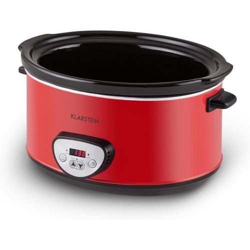  Klarstein Bankett - Slow Cooker, Schongarer, 6,5 Liter, 320 Watt Heizelement, Einstellbarer Timer, Bedienfeld mit Digitalanzeige, Keramik-Innentopf, Glasdeckel, Warmhaltefunktion,